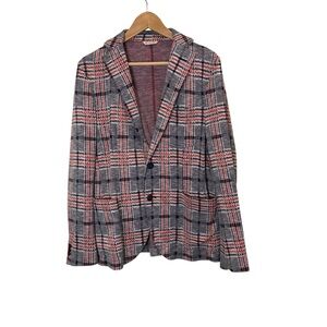 Manuel Ritz Men’s Red Black Plaid Cotton Blend Timeless Casual Blazer sz M
